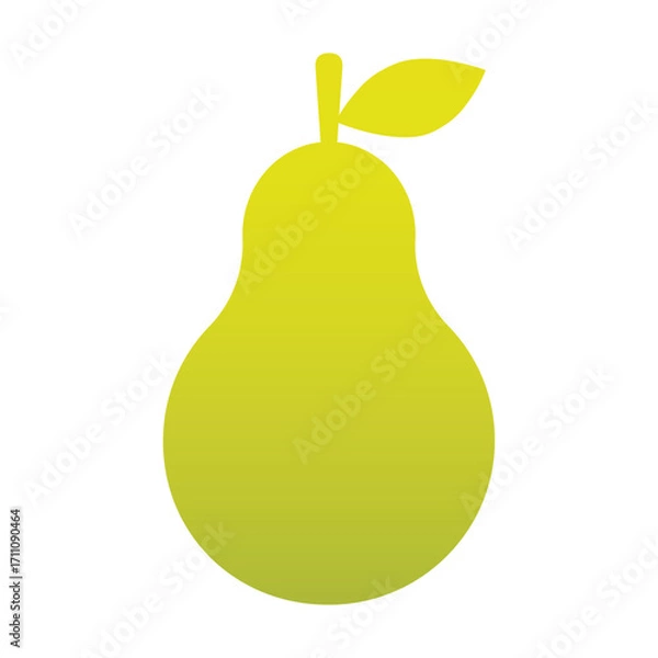 Fototapeta Pear Icon isolated on white background. Yellow-green pear silhouette flat style for web site design and logo, app,UI. Fresh Pear with leaf, fruit, healthy food and vegan concept.Vector illustration.