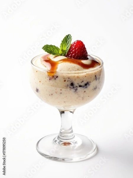Fototapeta Creamy raspberry yogurt parfait with caramel