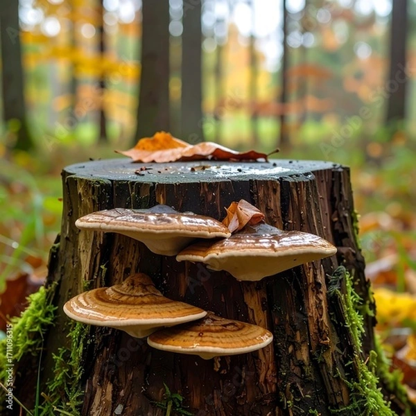 Obraz Forest stump with mushrooms