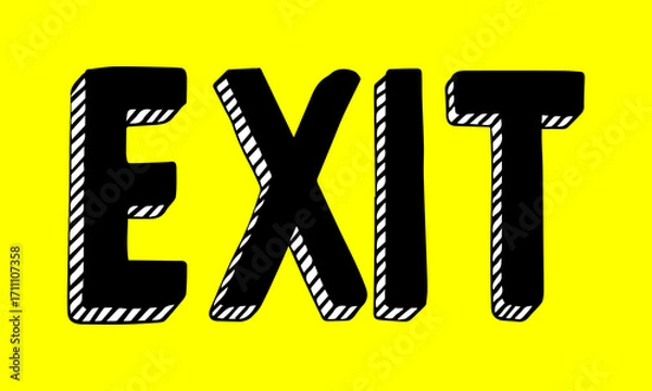 Fototapeta Exit Sign in doodle style on yellow background.