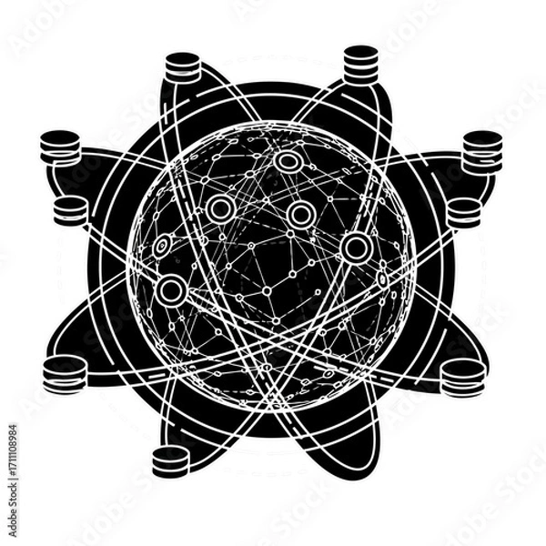 Fototapeta Global network database connection server technology abstract data information communication structure concept