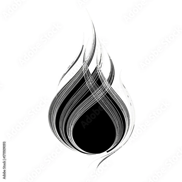 Fototapeta Abstract black flame fire vector illustration drawing design element graphic art isolated on white background