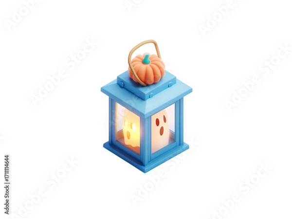 Fototapeta 3d halloween lantern with ghost and pumpkin decoration in png style glowing softly with warm light