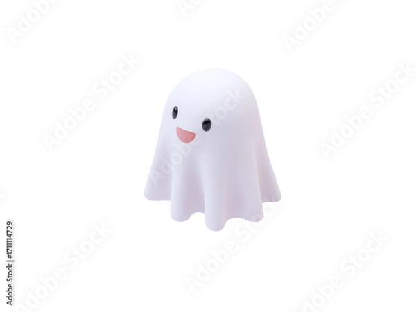 Fototapeta Cute 3d halloween ghost png with smiling face isolated on transparency background perfect for spooky and fun holiday design