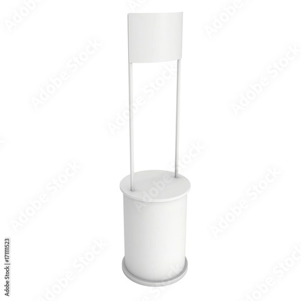 Fototapeta Stall or Kiosk Modern Promostand Reception Desk. Trade show booth white and blank. 3d render illustration isolated on white background. Template mockup for your expo design.