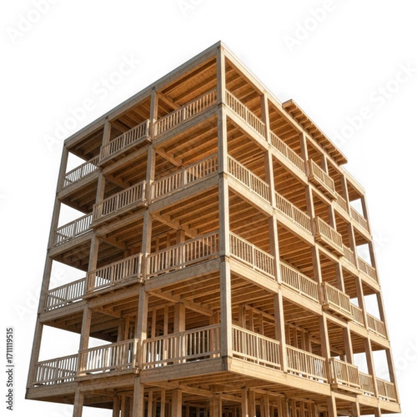Fototapeta Modern wooden building frame construction, isolated on transparent background