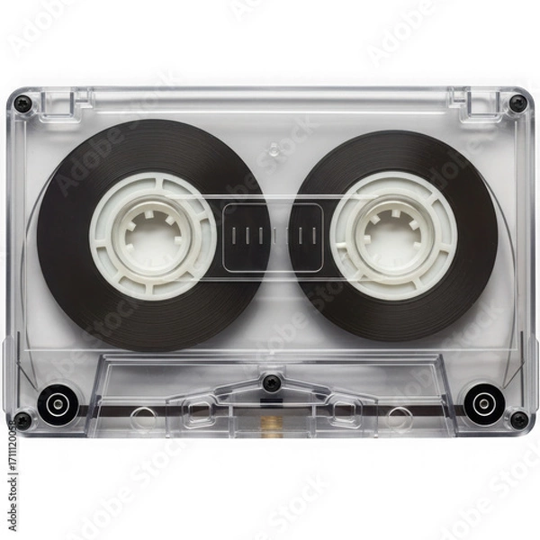 Fototapeta Clear audio cassette tape isolated on transparent background