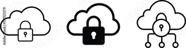 Fototapeta Cloud Lock Icon Set – security, privacy, data, protection, network, technology