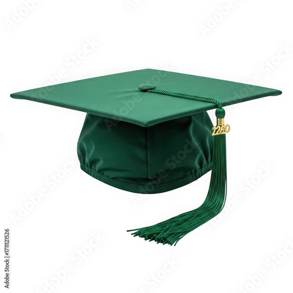 Fototapeta Green graduation cap with tassel isolated on transparent background