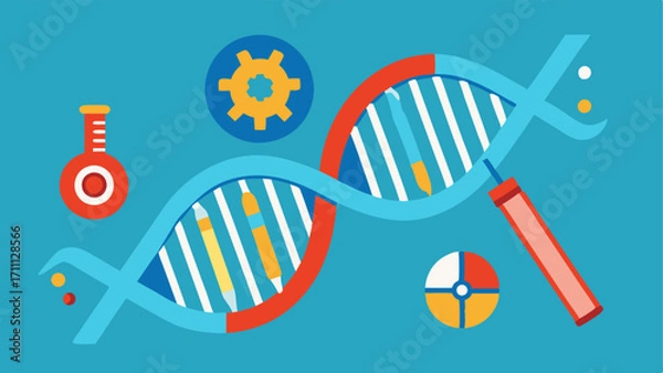 Fototapeta DNA Repair Mechanism A creative depiction of a DNA strand being repaired with tools symbolizing gene therapy techniques working on the genetic structure.