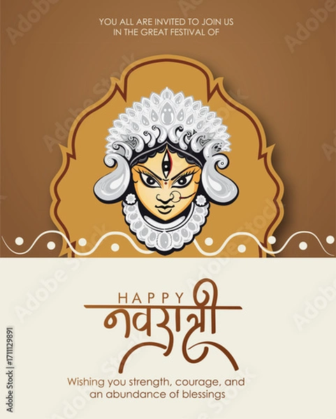 Fototapeta festival dhamaka of Happy Dussehra Navratri background Template Design celebration of festival of durga puja with text in bengali Durga  puja meaning Happy durga puja