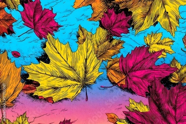 Obraz Color background, pop art style leaves