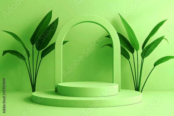 Fototapeta A minimalistic podium scene with a smooth circular base and a smaller elevated platform in the center