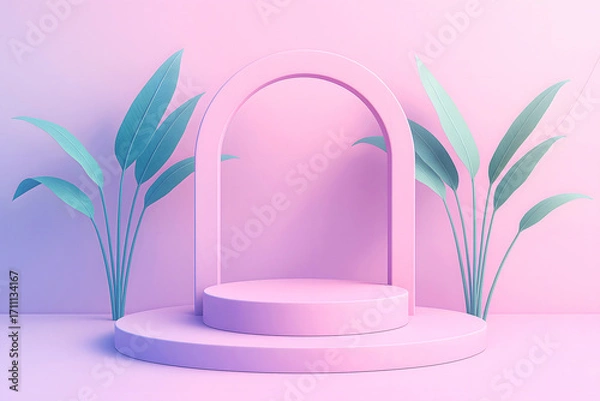 Fototapeta A minimalistic podium scene with a smooth circular base and a smaller elevated platform in the center