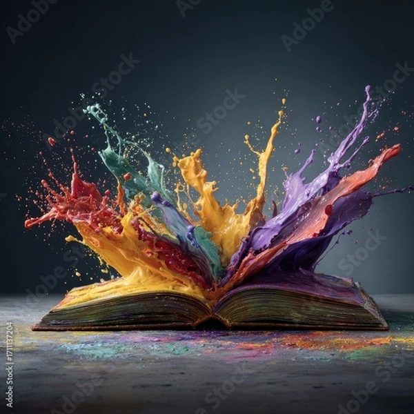 Fototapeta Vibrant Colors Exploding from an Open Book Creative Imagination.