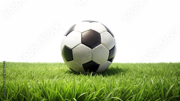 Fototapeta Soccer Ball on Green Grass with Abstract Colorful Background football sport Cutout PNG Ai isolated on a transparent background