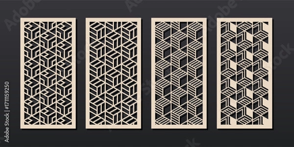 Fototapeta Vector panels with abstract geometric pattern. Cutout design for home interior decor, partition, privacy screen, wall art, room divider, paper art. Template for laser, cnc, plasma and plotter cutting