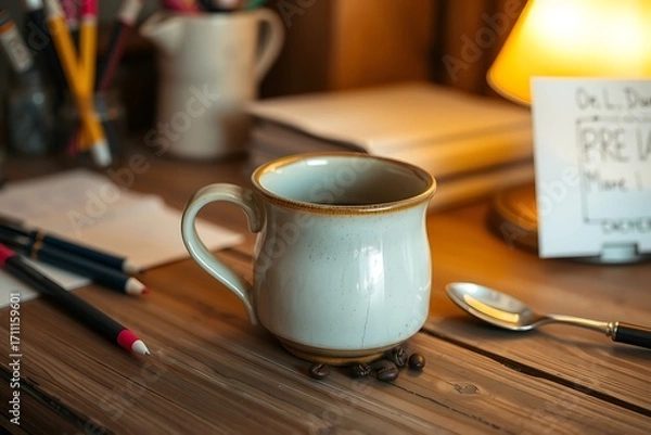 Fototapeta Generative AI Coffee Mug with Study Desk Objects.