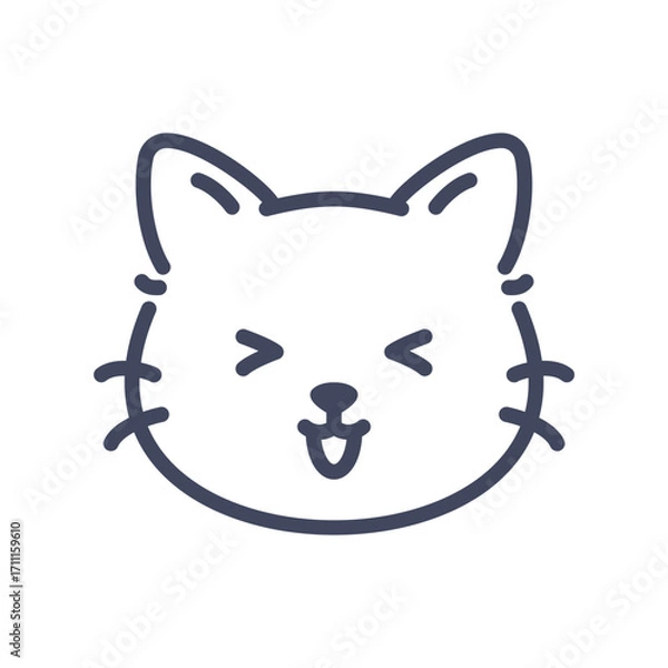Obraz Laughing line art cat emoji icon. Cute cartoon kitten face with happy expression.