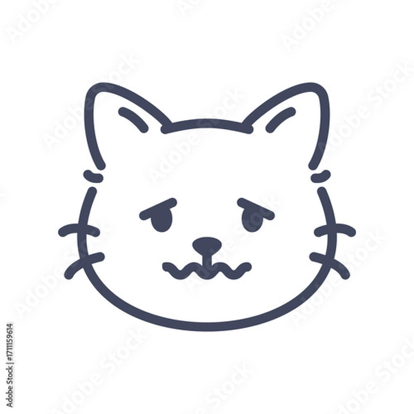 Obraz Nauseous line art cat emoji icon. Cute cartoon kitten face with sick and uncomfortable expression.