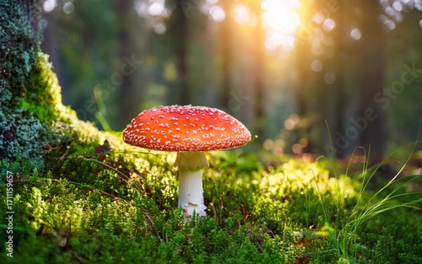 Fototapeta fly agaric mushroom in the forest