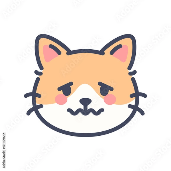 Obraz Nauseous orange cat emoji icon. Cute cartoon kitten face with sick and uncomfortable expression.
