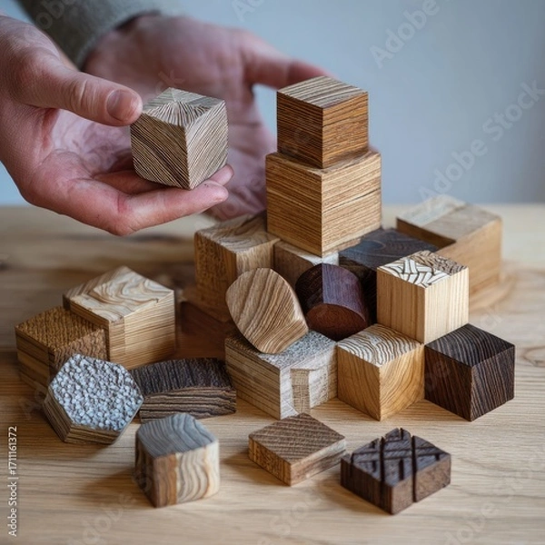 Obraz Artistic Collection of Unique Wooden Blocks with Diverse Textures and Shapes.