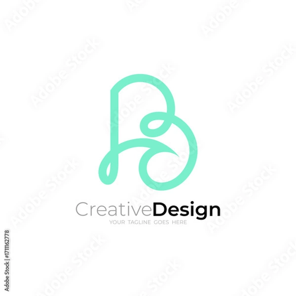 Fototapeta B logo and wave design nature, line style design vector