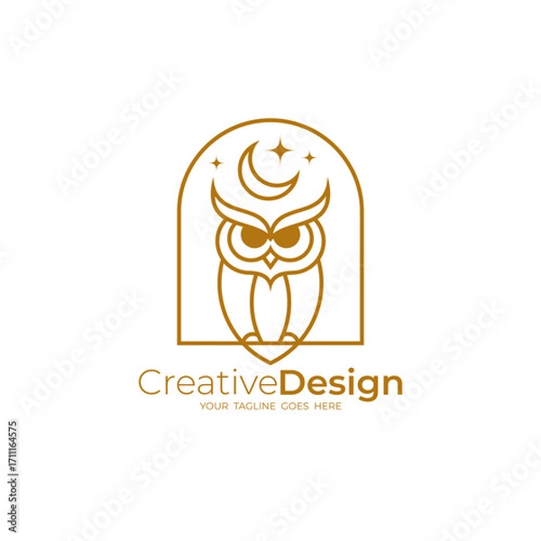 Fototapeta owl logo perched on a window at night, owl logo and moon