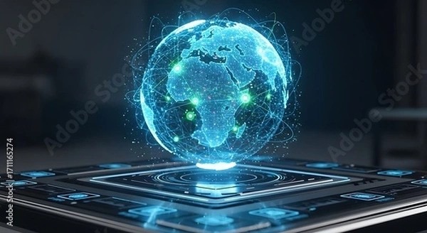 Obraz Global network connectivity visualizes data exchange and technological advancement on a futuristic digital platform, representing modern communication and interconnected world