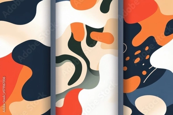 Fototapeta Abstract Tripartite Panel of Organic Shapes and Colors