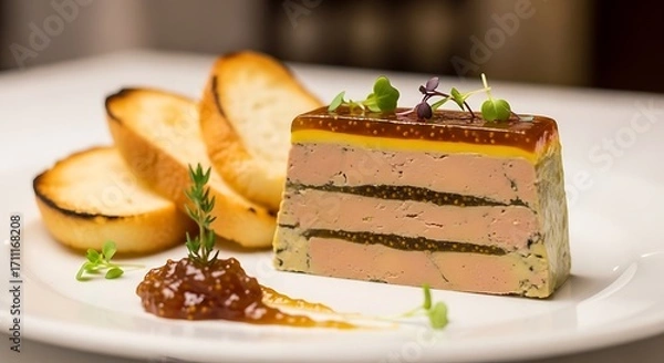 Fototapeta Elegant layered terrine with toasted bread and garnishes