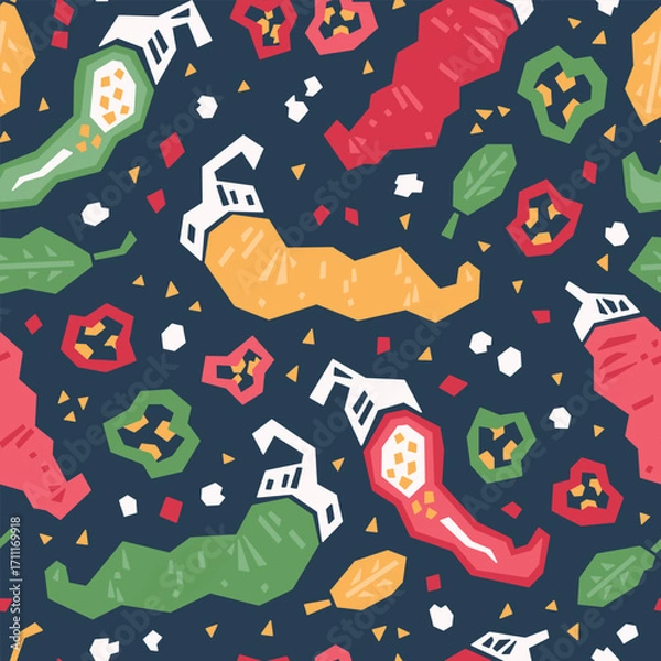 Fototapeta Vector Colorful Abstract Chili Pepper Geometric Seamless Pattern