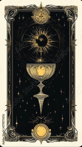 Fototapeta Detailed depiction of a golden chalice with celestial elements