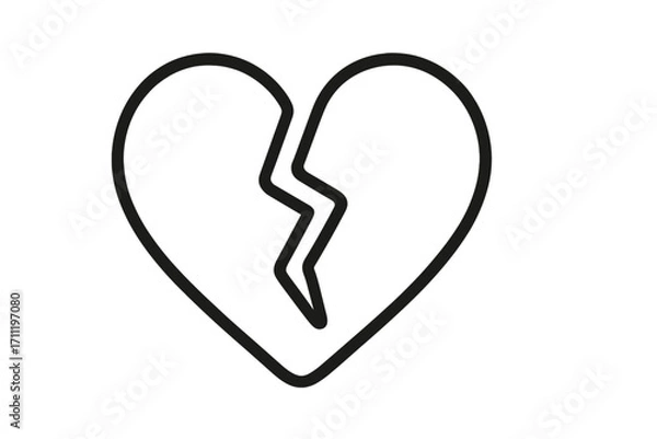 Fototapeta Broken heart outline linear sign. Vector icon symbolizing heartbreak, sadness, and sorrow. Concept of divorce, love pain, and relationship problems. Unhappy love metaphor.