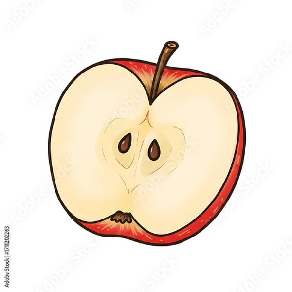 Obraz A vibrant red apple cut in half showing its seeds isolated on transparent background