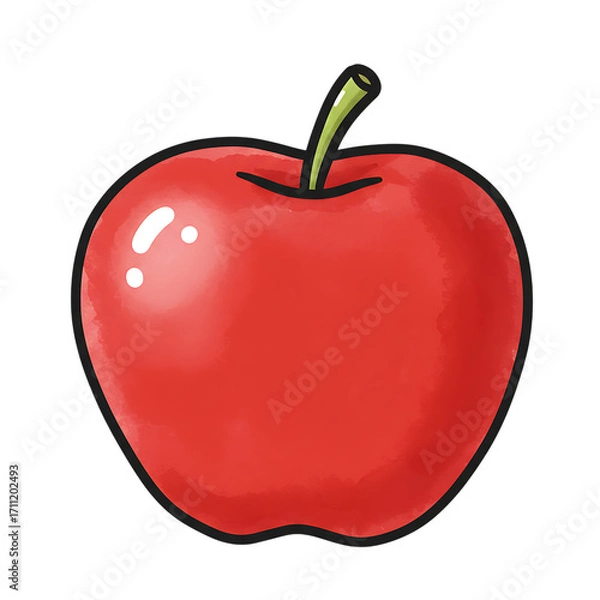 Obraz A single ripe red apple with a green stem isolated on transparent background