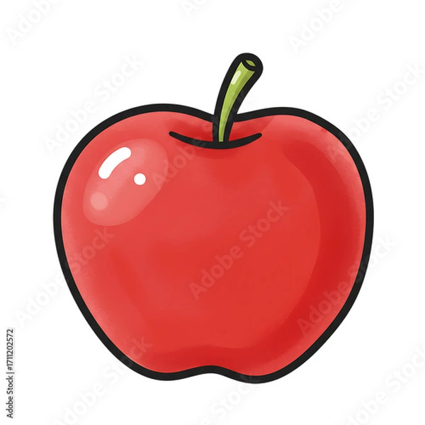 Obraz A shiny red apple with a green stem isolated on transparent background