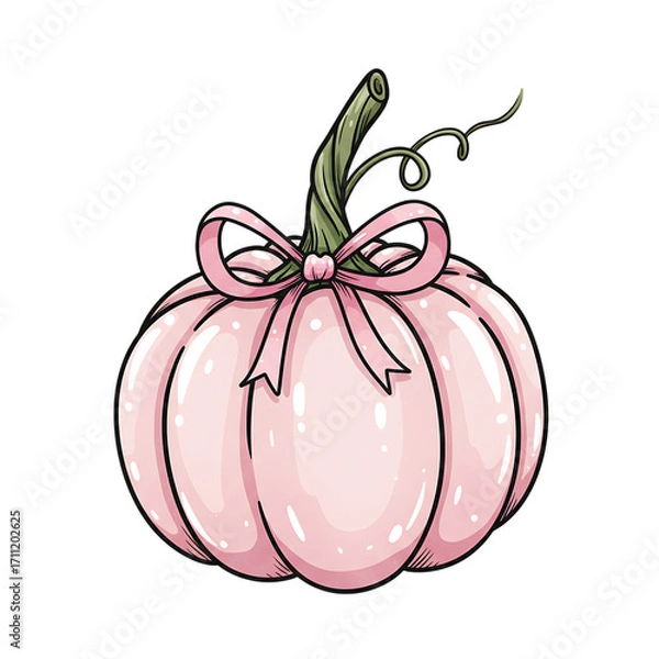 Obraz Delicate pink pumpkin adorned with a sweet bow isolated on transparent background