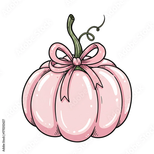 Obraz Pink pumpkin with a bow isolated on transparent background