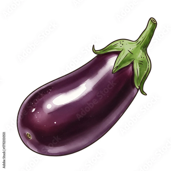 Obraz A single ripe purple eggplant with a green stem isolated on transparent background