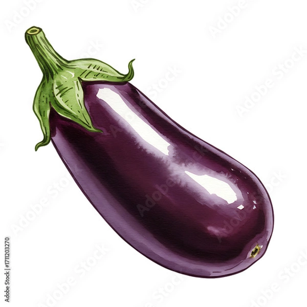 Obraz A single ripe purple eggplant with a green stem isolated on transparent background