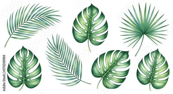 Obraz Tropical green leaf assortment vibrant botanical collection for summer decor