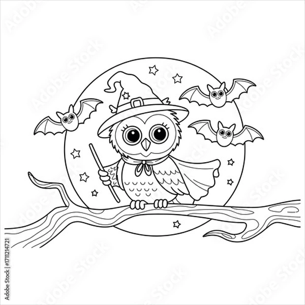 Obraz Fun halloween themed coloring book page for children featuring spooky and cute elements