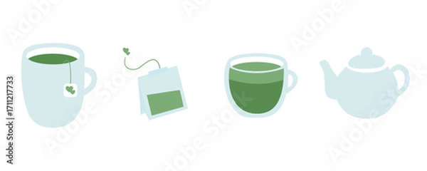 Obraz Flat Vector Green Tea Icon Set for Cafe Menu Design