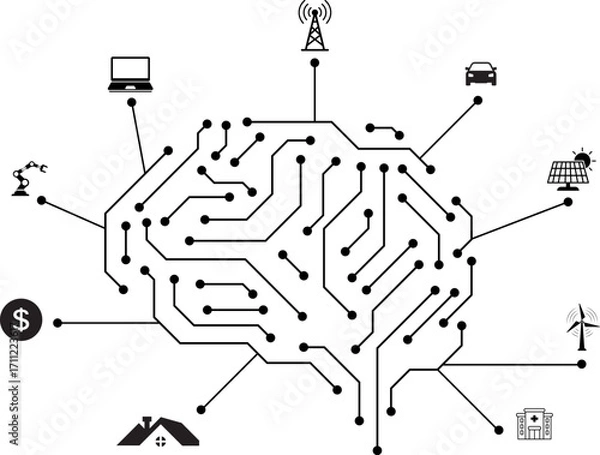 Fototapeta Artificial intelligence digital circuit brain network ai technology
