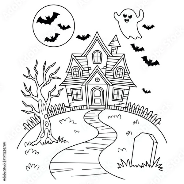 Obraz Spooky halloween coloring book pages for kids featuring classic monsters and fun scenes