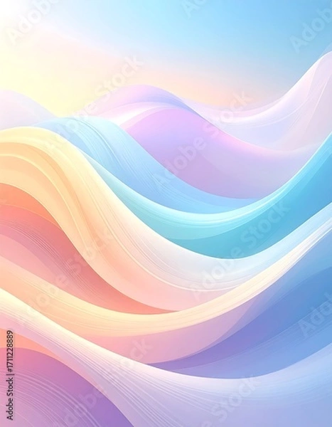 Obraz Abstract pastel waves, soft curves in light colors of blue, pink, and orange blend seamlessly