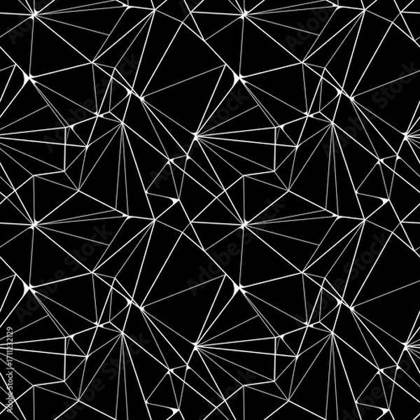 Fototapeta Geometric black and white line art seamless pattern. Hand drawn endless motif in watercolour and digital. Mixed media botanical design for textile, fabric, packaging, decoupage, prints, souvenirs.