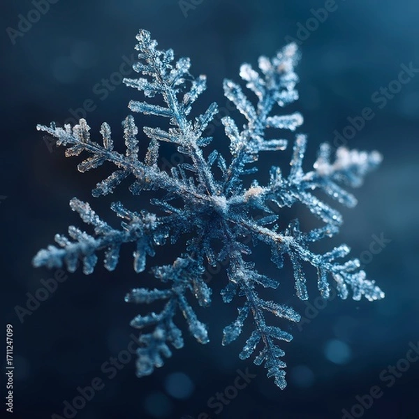 Fototapeta Beautifully Detailed Snowflake on Dark Frosted Background